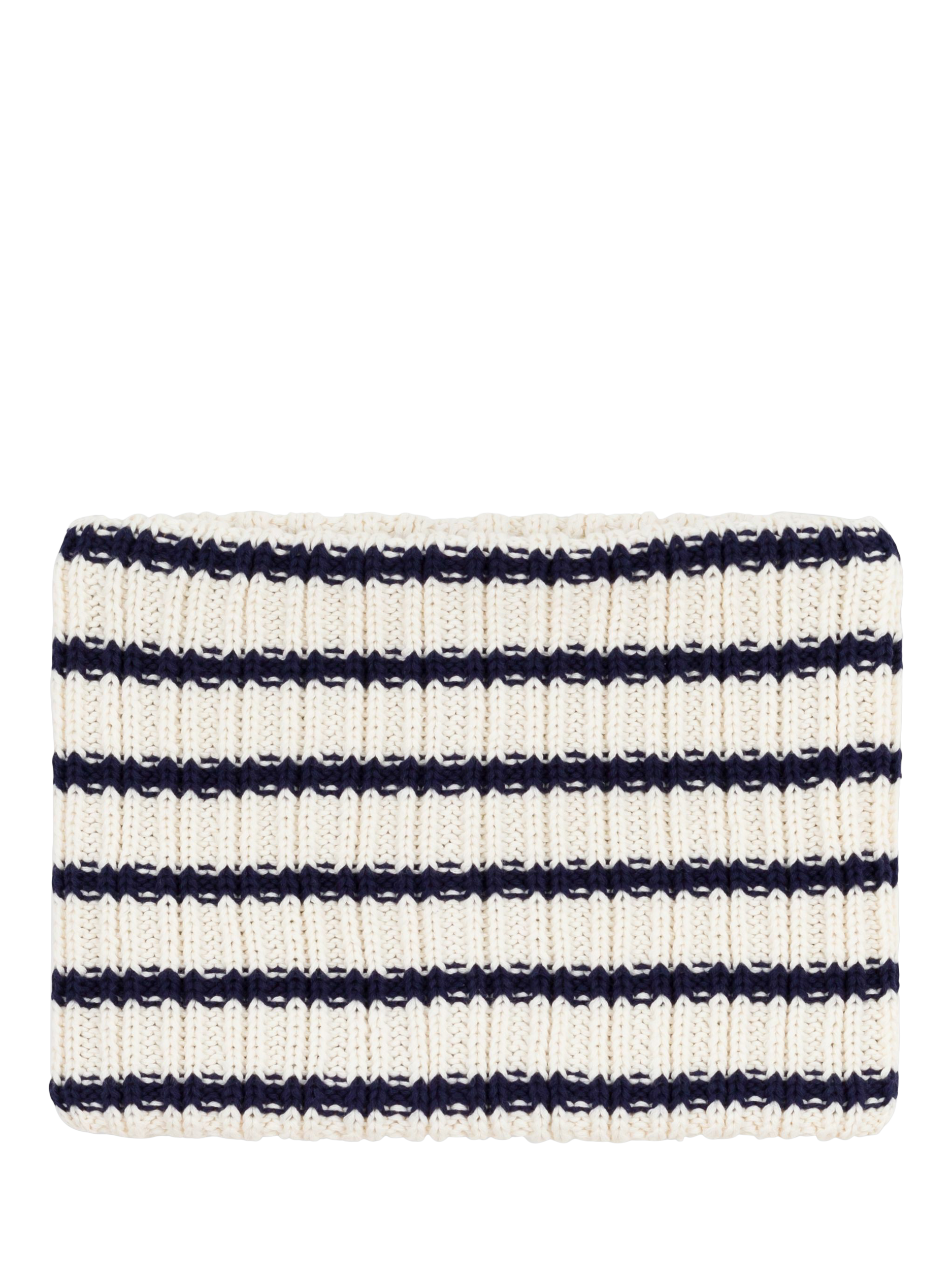 Product image 1 of 3, which shows Petit Bateau Baby Cotton Blend Knitted Snood, Marshmallow/Soir