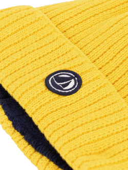 Petit Bateau Kids' Microfleece Lined Knitted Hat, Rosewood - view 2, Jaune