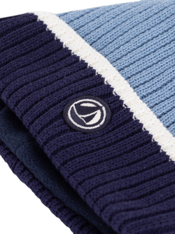 Petit Bateau Kids' Cotton Blend Beanie Hat, Adriatic/Marshmallow - view 2, Adriatic/Marshmallow