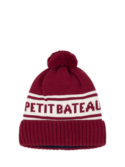 Petit Bateau Kids' Cotton Blend Beanie Hat, Amarante/Marshmallow, Amarante/Marshmallow