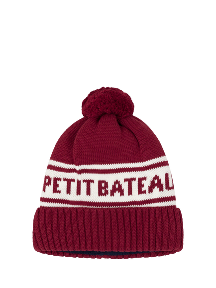 Petit Bateau Kids' Cotton Blend Beanie Hat, Amarante/Marshmallow, Amarante/Marshmallow