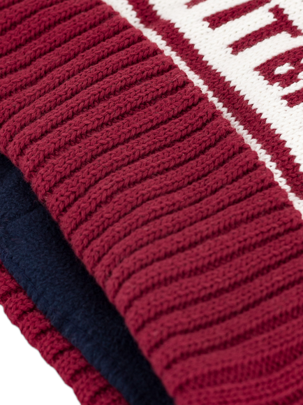 Petit Bateau Kids' Cotton Blend Beanie Hat, Amarante/Marshmallow - view 2, Amarante/Marshmallow