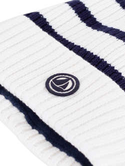Petit Bateau Kids' Cotton Blend Striped Beanie Hat, Marshmallow/Blue - view 2, Marshmallow/Blue
