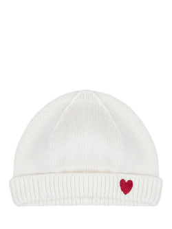 Petit Bateau Baby Cotton Heart Beanie Hat, Marshmallow, Marshmallow