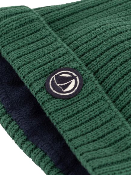 Petit Bateau Baby Microfleece Lined Knitted Hat - view 2, Willow