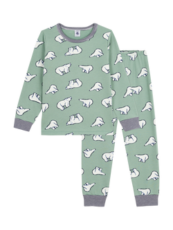 Petit Bateau Kids' Cotton Long Sleeved Polar Bear Pyjamas, Saule/Multi, Saule/Multi