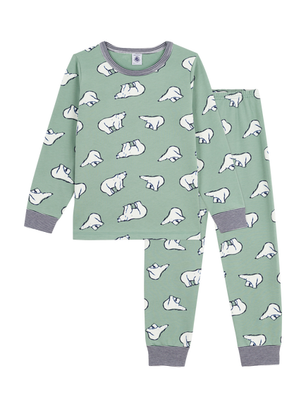 Petit Bateau Kids' Cotton Long Sleeved Polar Bear Pyjamas, Saule/Multi, Saule/Multi