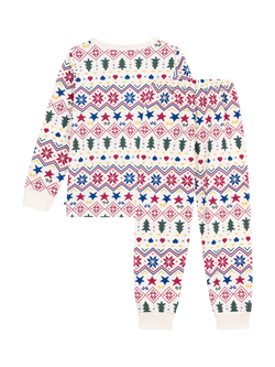 Petit Bateau Kids' Cotton Long Sleeved Festive Pyjamas, Milk/Multi - view 2, Milk/Multi