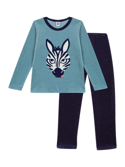 Petit Bateau Kids' Cotton Long Sleeved Zebra Pyjamas, Soir/Gobelin, Soir/Gobelin
