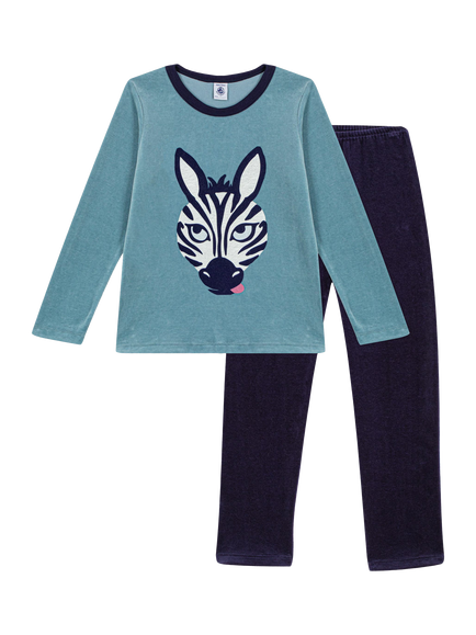 Petit Bateau Kids' Cotton Long Sleeved Zebra Pyjamas, Soir/Gobelin, Soir/Gobelin