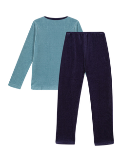 Petit Bateau Kids' Cotton Long Sleeved Zebra Pyjamas, Soir/Gobelin - view 2, Soir/Gobelin