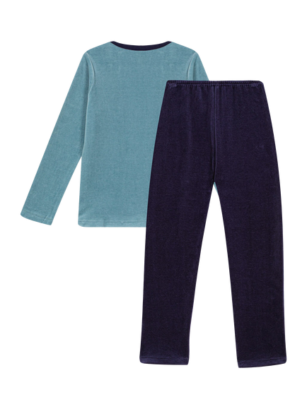 Petit Bateau Kids' Cotton Long Sleeved Zebra Pyjamas, Soir/Gobelin - view 2, Soir/Gobelin