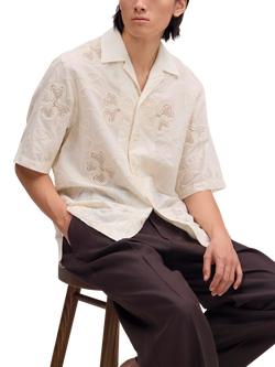 NN.07 Ben Embroidered Pattern Short Sleeve Shirt, Ivory, Ivory