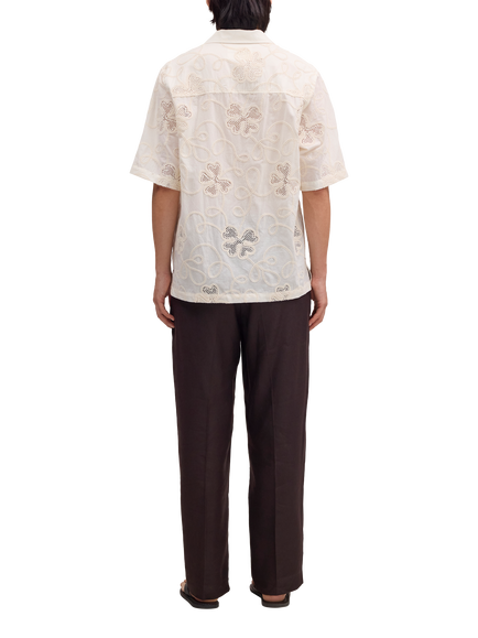 NN.07 Ben Embroidered Pattern Short Sleeve Shirt, Ivory - view 2, Ivory