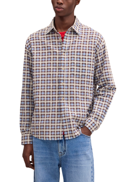 NN.07 Deon Check Pattern Shirt, Blue, Blue