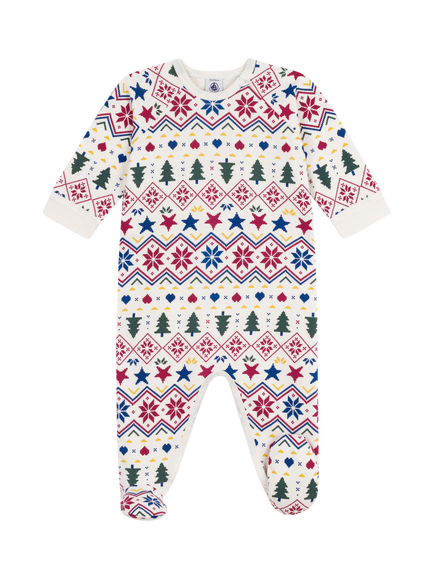 Petit Bateau Baby Cotton Festive Zipped Pyjama Bodysuit, Milk/Multi, Milk/Multi