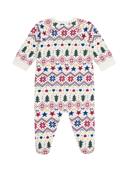 Petit Bateau Baby Cotton Festive Zipped Pyjama Bodysuit, Milk/Multi - view 2, Milk/Multi