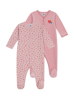 Petit Bateau Baby Cotton Pyjama Bodysuit, Pack of 2, Pink, Pink