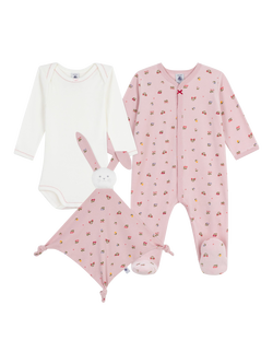 Petit Bateau Baby Cotton Bodysuit Gift Set, White/Pink, White/Pink