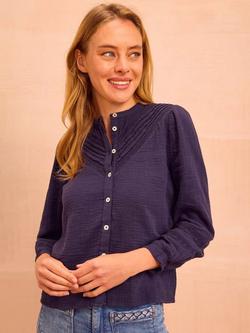 Aspiga Chevron Lace Cheesecloth Cotton Shirt, Navy, Navy