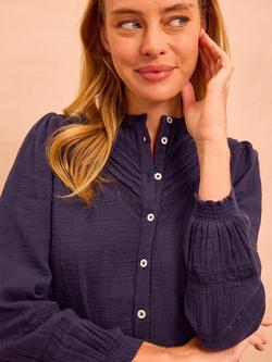 Aspiga Chevron Lace Cheesecloth Cotton Shirt, Navy - view 2, Navy