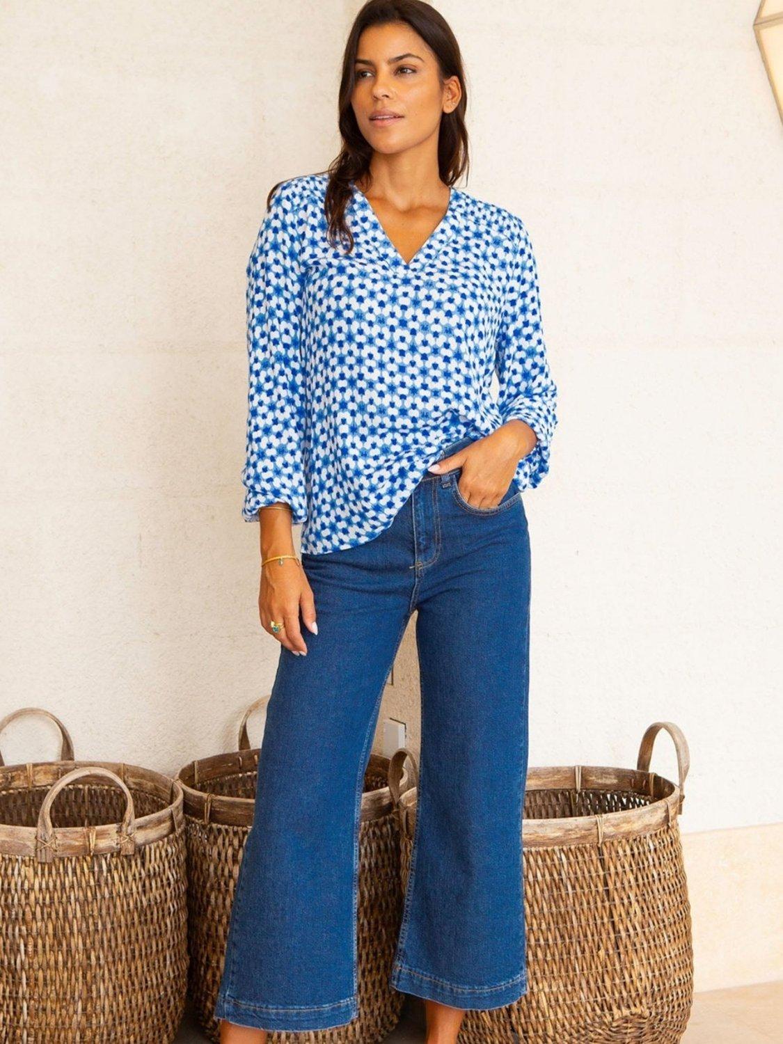 Product image 4 of 5, which shows Aspiga Clea Geometric Top, Blue/White, XS