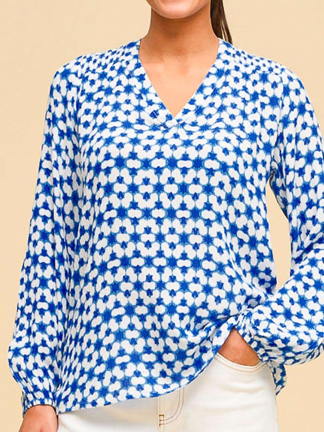 Product image 5 of 5, which shows Aspiga Clea Geometric Top, Blue/White, XS