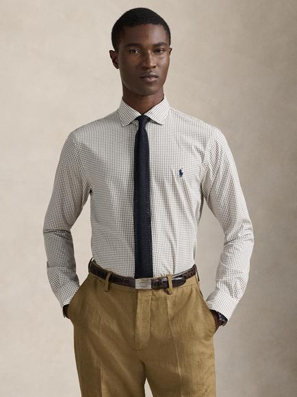 Polo Ralph Lauren Cotton Blend Custom Slim Fit Check Shirt, White/Chocolate Brown, White/Chocolate Brown