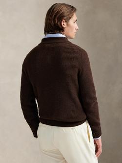 Polo Ralph Lauren Wool Cotton Blend Knit Polo Shirt - view 2, Cacao Brown Heather