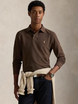 Polo Ralph Lauren Cotton Custom Slim Fit Long Sleeve Polo Shirt, Nutmeg Brown Heather, Nutmeg Brown Heather