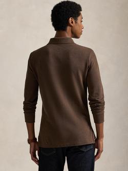 Polo Ralph Lauren Cotton Custom Slim Fit Long Sleeve Polo Shirt, Nutmeg Brown Heather - view 2, Nutmeg Brown Heather
