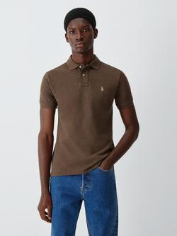 Polo Ralph Lauren Cotton Custom Slim Fit Short Sleeve Polo Shirt, Nutmeg Brown Heather, Nutmeg Brown Heather