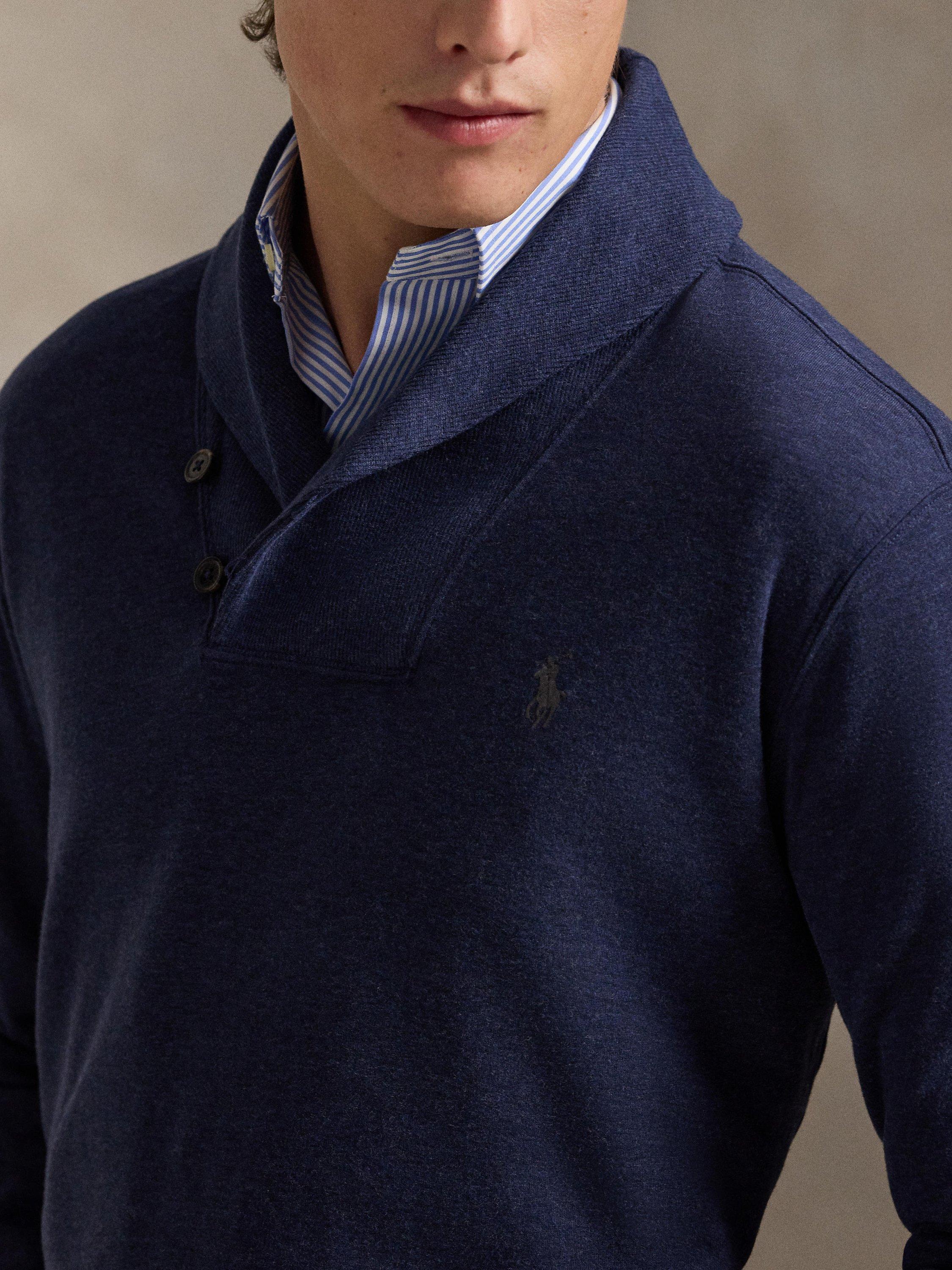 Product image 3 of 5, which shows Polo Ralph Lauren Cotton Blend Shawl-Collar Pullover Jumper, Spring Navy Heather, S