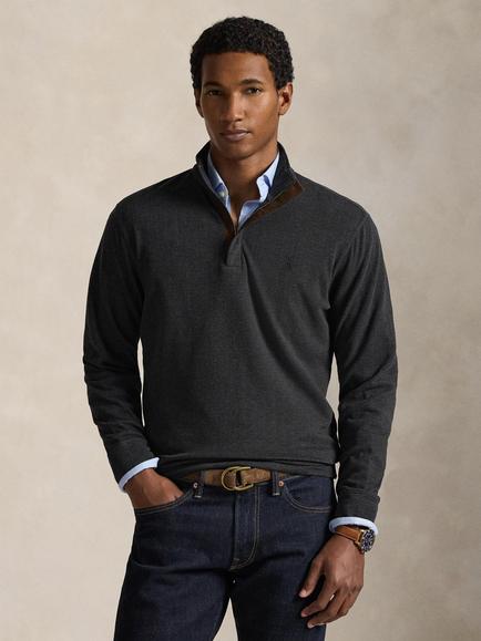 Polo Ralph Lauren Herringbone Half-Zip Jersey Top, Grey, Grey