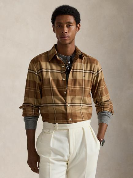 Polo Ralph Lauren Cotton Blend Custom Slim Fit Plaid Check Shirt, Brown/Multi, Brown/Multi