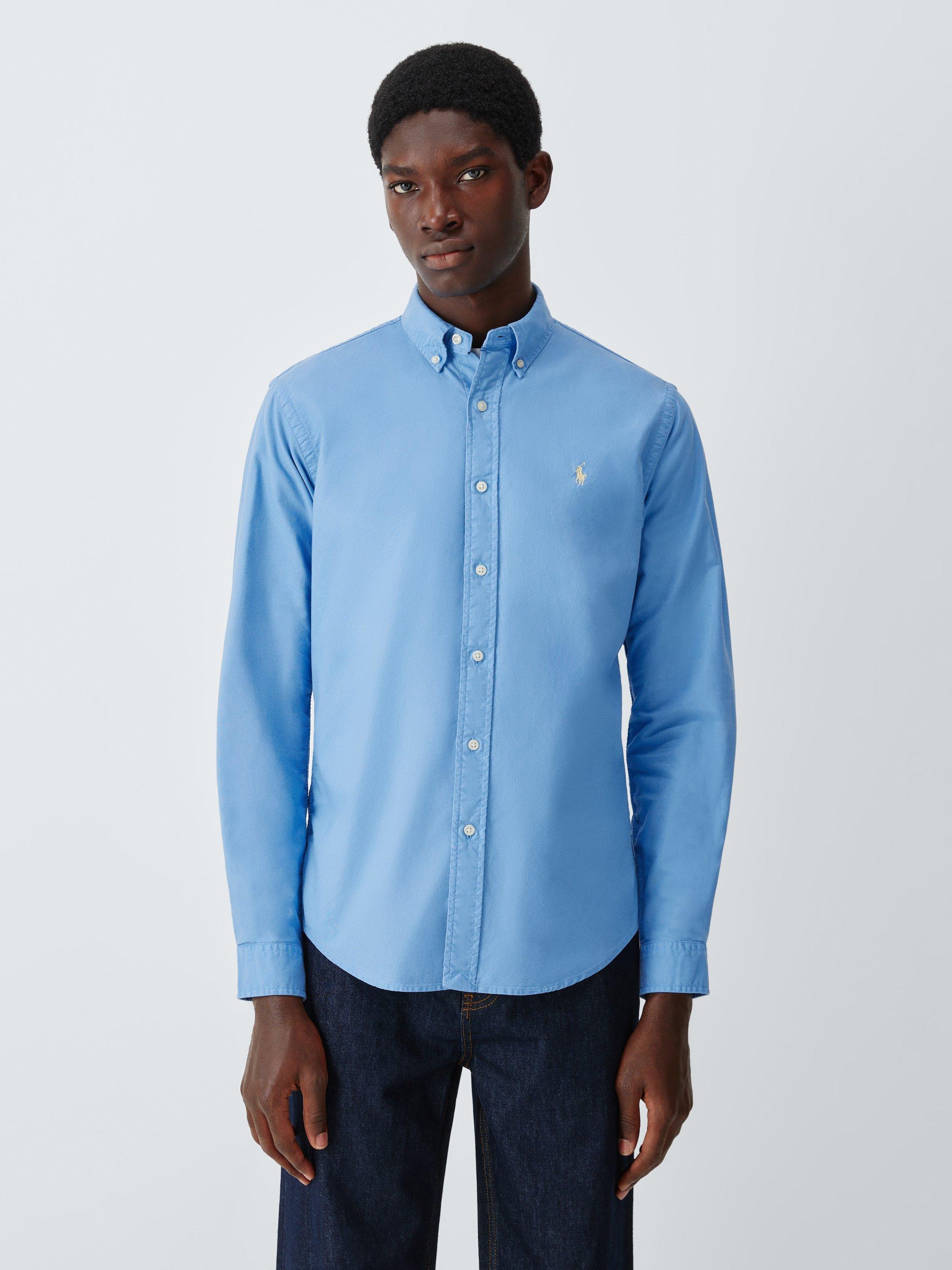 Polo Ralph Lauren Cotton Custom Slim Fit Garment-Dyed Oxford Shirt, Bristol  Blue