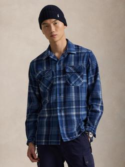 Polo Ralph Lauren Plaid Wool Twill Overshirt, 7042 Blue Htr Multi, 7042 Blue Htr Multi