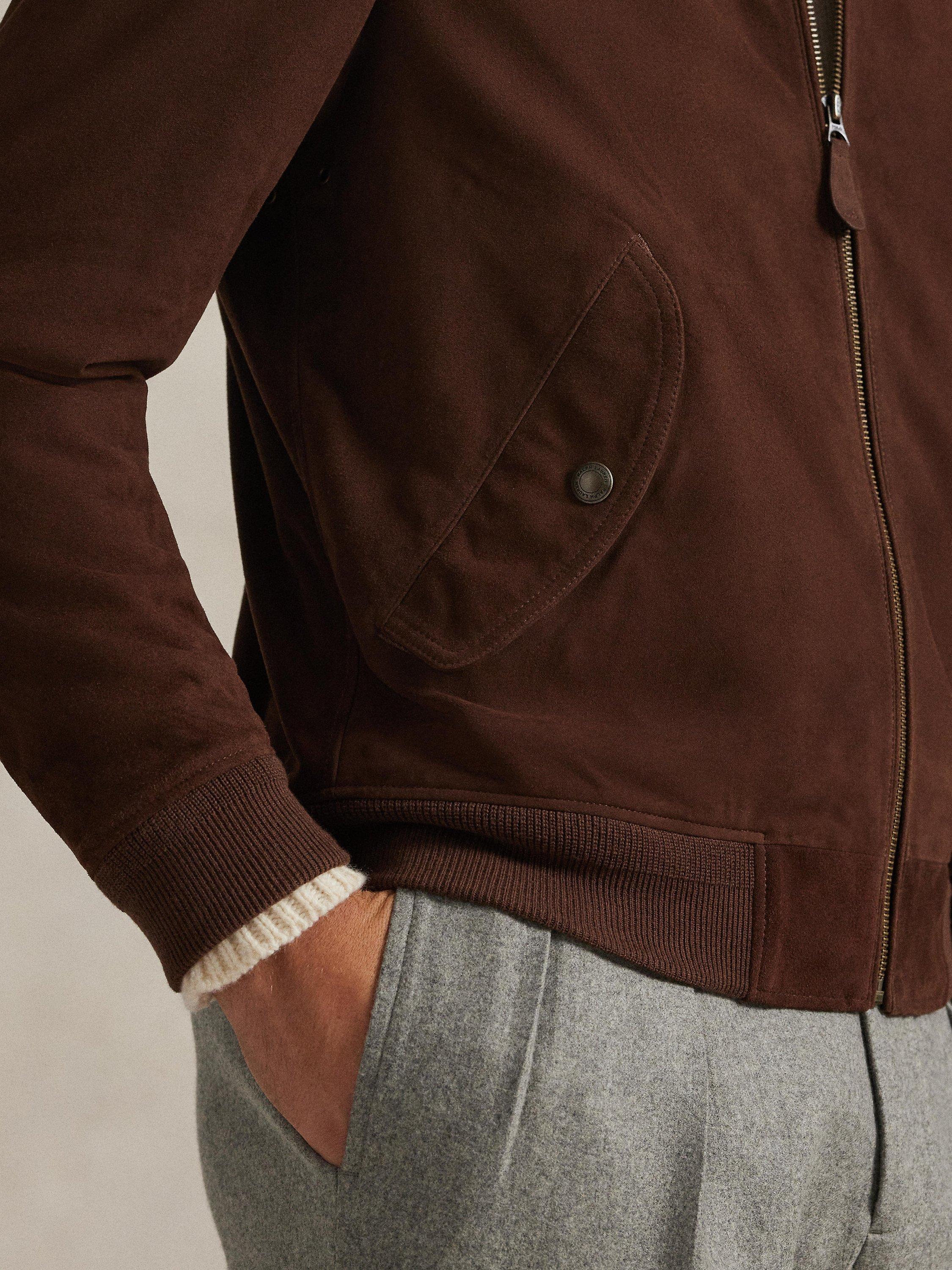 Product image 4 of 6, which shows Polo Ralph Lauren Suede Flight Jacket, Cooper Brown, S
