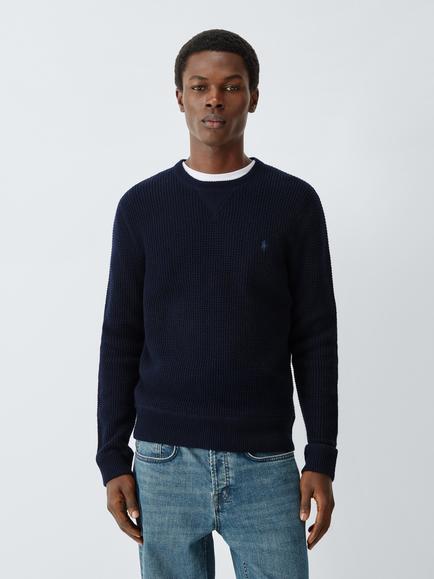 Polo Ralph Lauren Waffle Knit Textured Crew Neck Jumper, Hunter Navy, Hunter Navy
