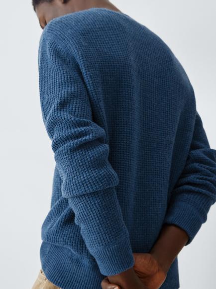 Polo Ralph Lauren Wool with Cotton Crew Neck Textured Knit Jumper, Sea Salt/Blue Heather - view 2, Sea Salt/Blue Heather