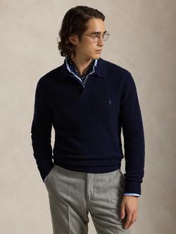 Polo Ralph Lauren Wool Cotton Blend Knit Polo Shirt, Hunter Navy