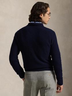 Polo Ralph Lauren Wool Cotton Blend Knit Polo Shirt - view 2, Hunter Navy