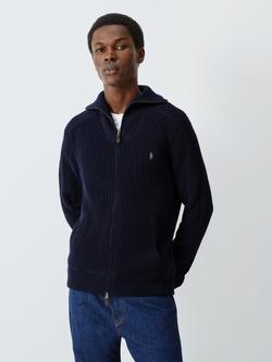 Polo Ralph Lauren Wool with Cotton Waffle Knit Texture Half-Zip Jumper, Hunter Navy, Hunter Navy