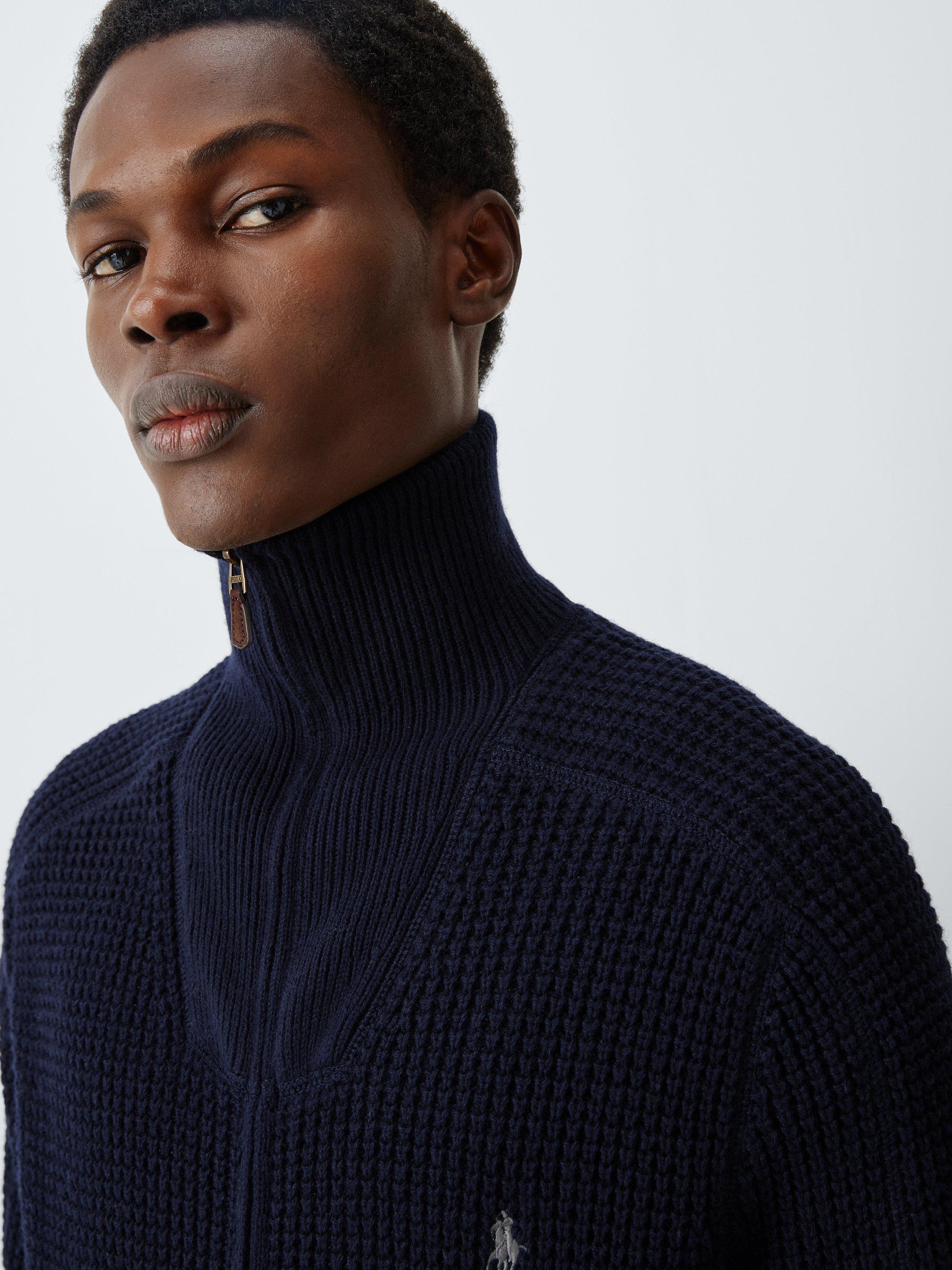 Polo Ralph Lauren Wool with Cotton Waffle Knit Texture Half-Zip