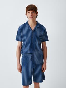 John Lewis Cotton Jersey Stripe Short Pyjama Set, Blue Navy, Blue Navy