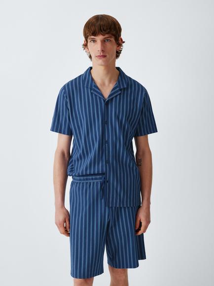 John Lewis Cotton Jersey Stripe Short Pyjama Set, Blue Navy, Blue Navy