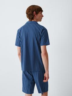 John Lewis Cotton Jersey Stripe Short Pyjama Set, Blue Navy - view 2, Blue Navy