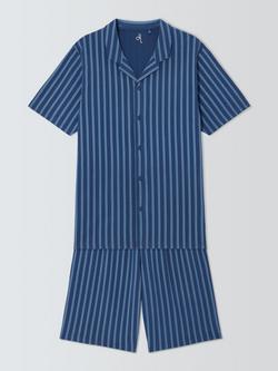 John Lewis Cotton Jersey Stripe Short Pyjama Set, Blue Navy, Blue Navy