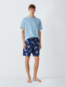 John Lewis Cotton Stripe Jersey Short Pyjama Set, Blue Mid, Blue Mid