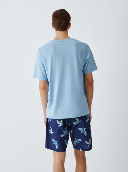 John Lewis Cotton Hummingbird Woven Short Pyjama Set, Blue Mid - view 2, Blue Mid